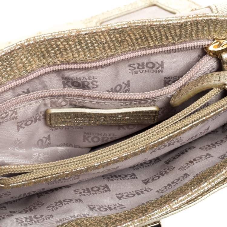 Pre Owned  Michael Kors Metallic Gold Lizard Embossed Leather Turnlock Crossbody Bag