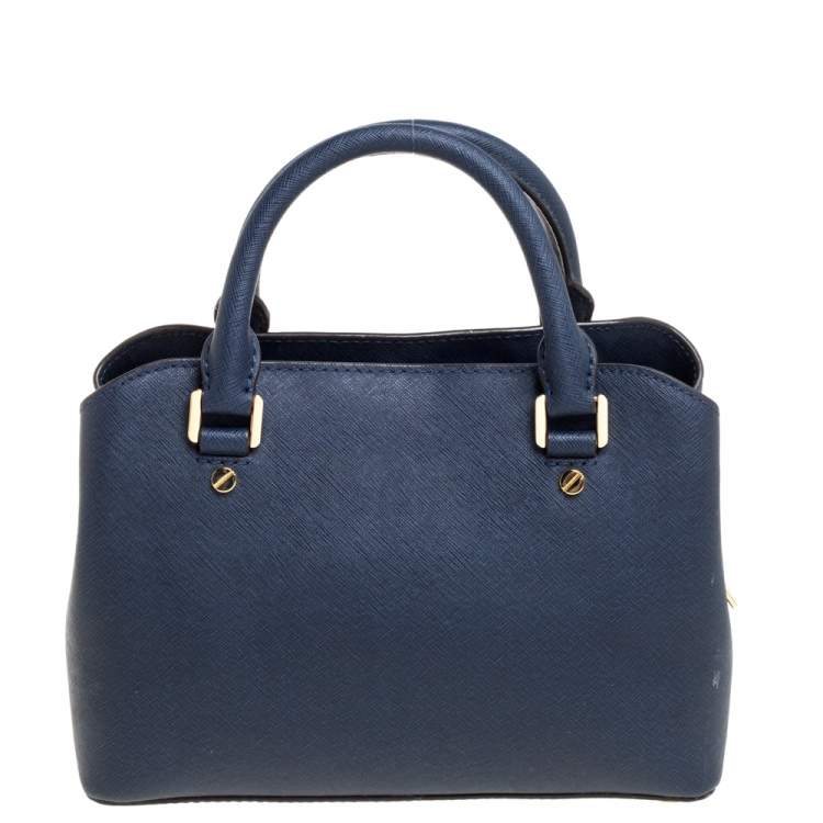 Pre Owned Michael Kors Navy Blue Saffiano Leather Small Savannah Satchel