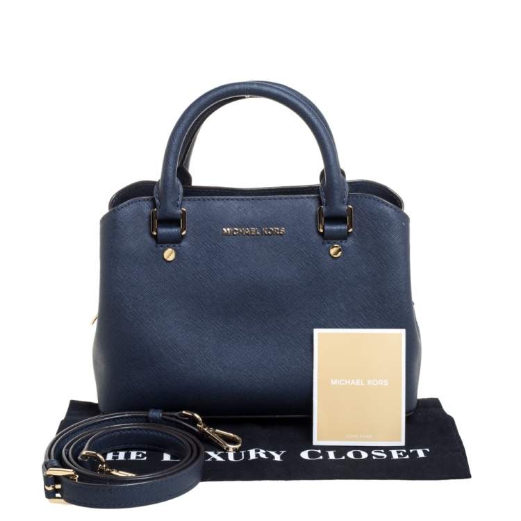 Pre Owned Michael Kors Navy Blue Saffiano Leather Small Savannah Satchel