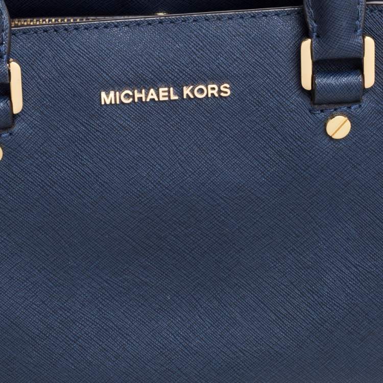 Pre Owned Michael Kors Navy Blue Saffiano Leather Small Savannah Satchel