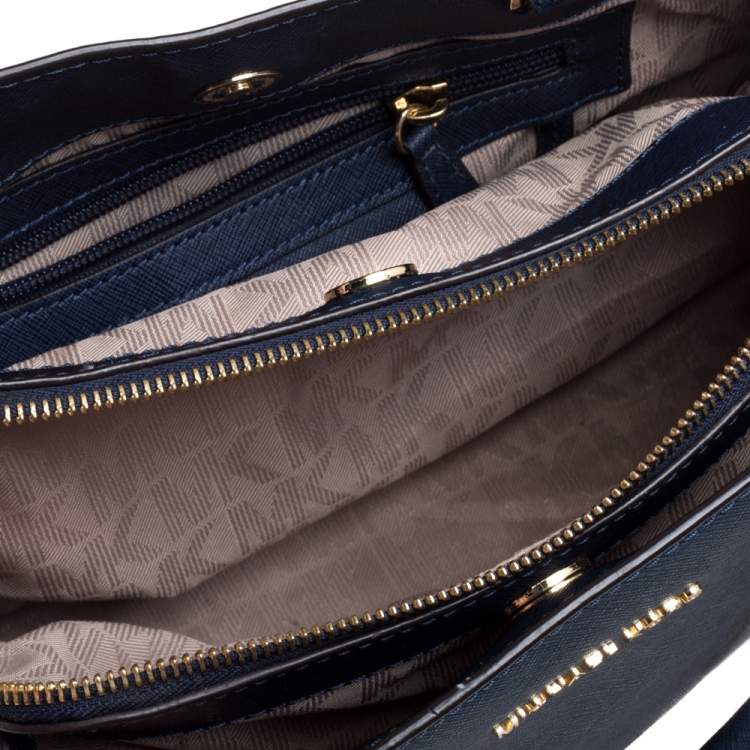 Pre Owned Michael Kors Navy Blue Saffiano Leather Small Savannah Satchel