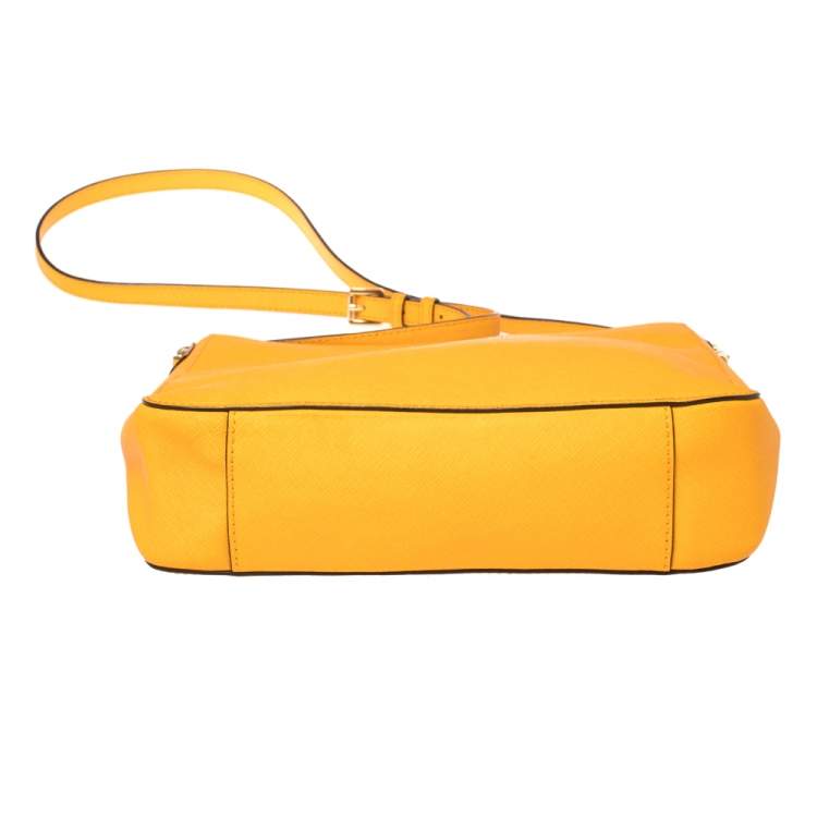 Pre Owned Michael Michael Kors Yellow Leather Jet Set Travel Messenger Bag
