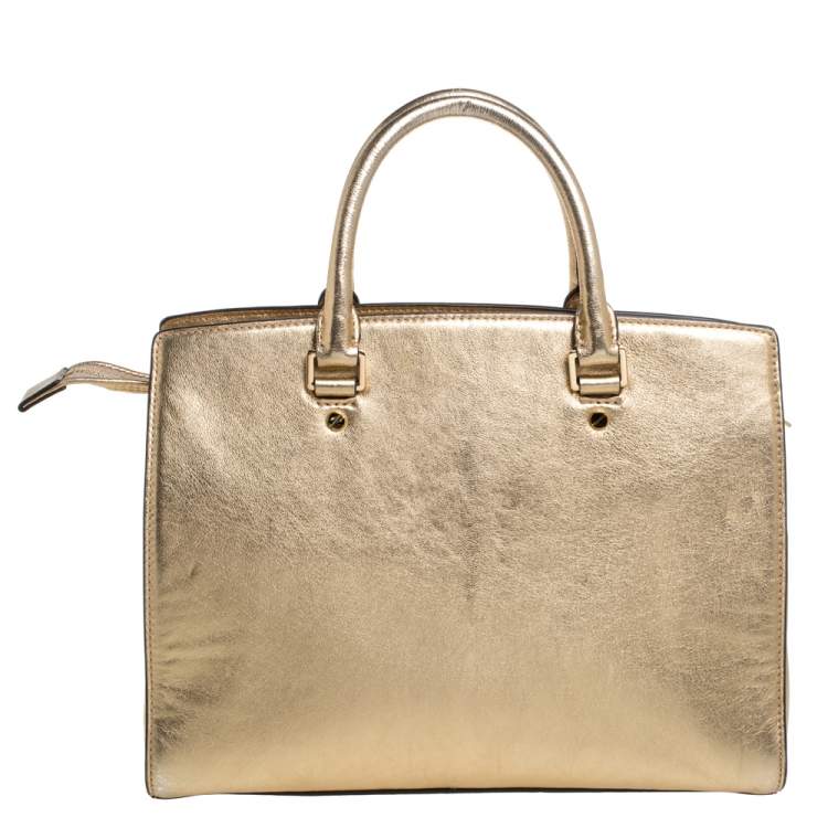 Pre Owned MICHAEL Michael Kors Metallic Gold Leather Selma Tote