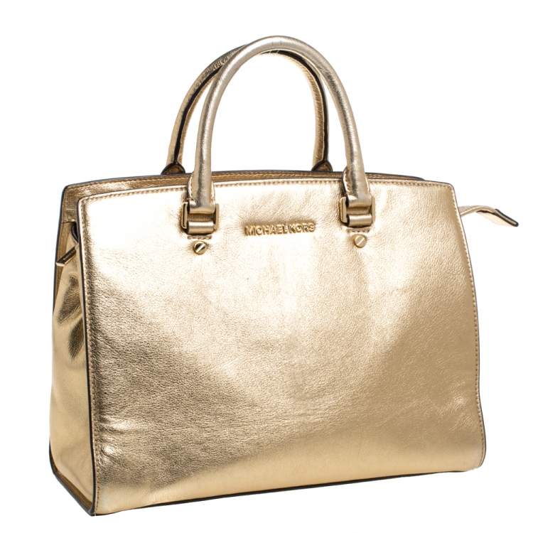 Pre Owned MICHAEL Michael Kors Metallic Gold Leather Selma Tote