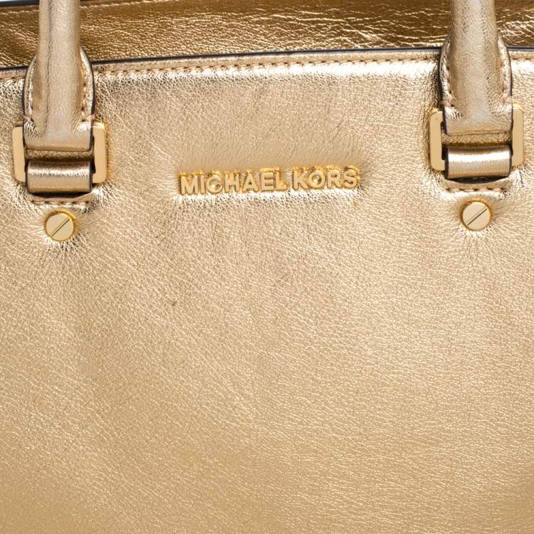 Pre Owned MICHAEL Michael Kors Metallic Gold Leather Selma Tote