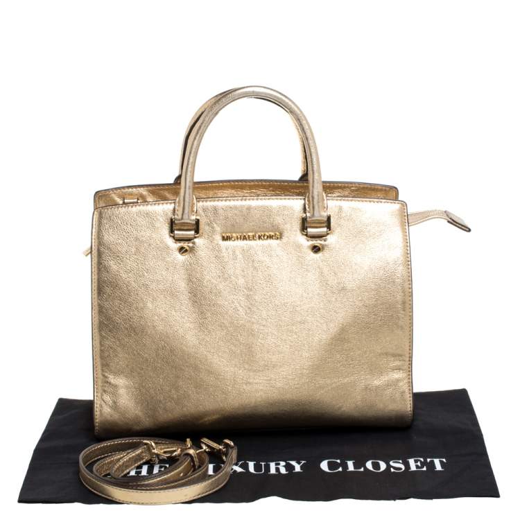 Pre Owned MICHAEL Michael Kors Metallic Gold Leather Selma Tote