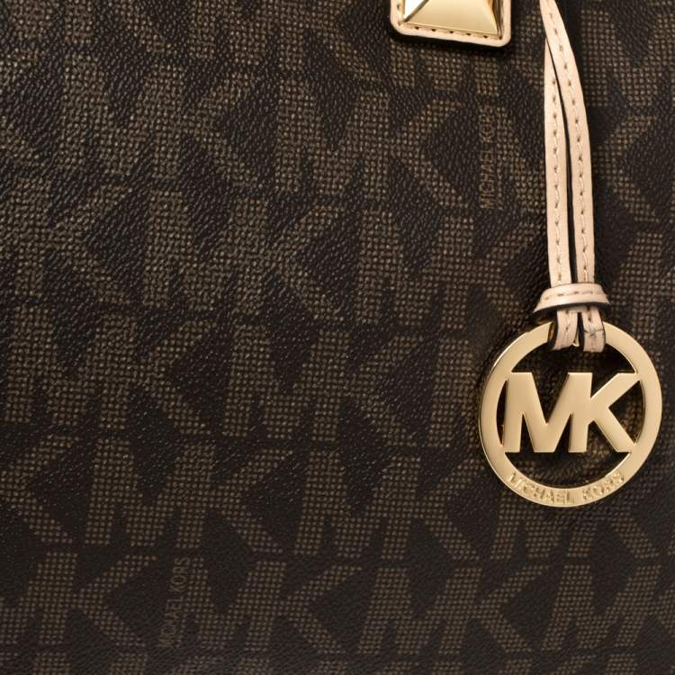 مملوكة مسبقًا MICHAEL Michael Kors Brown/Beige Signature Coated Canvas and Leather Grayson Boston Bag