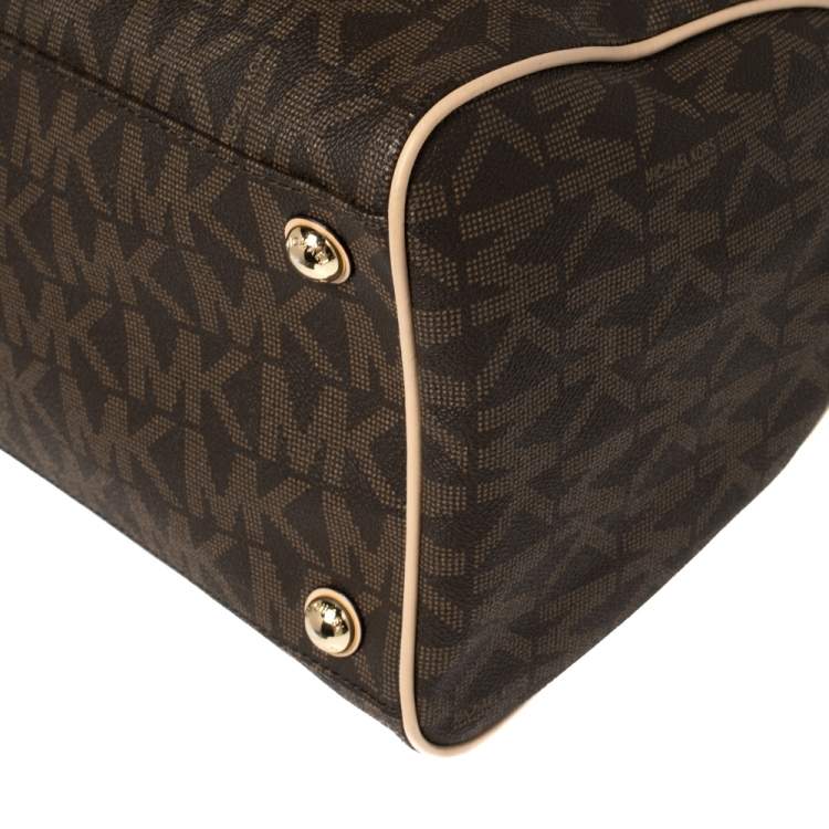 مملوكة مسبقًا MICHAEL Michael Kors Brown/Beige Signature Coated Canvas and Leather Grayson Boston Bag