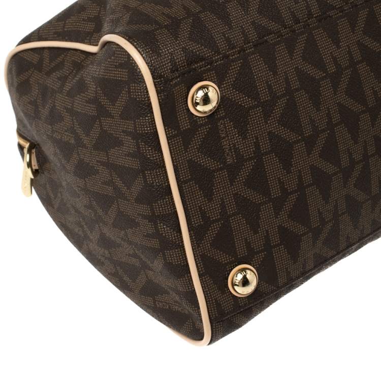 مملوكة مسبقًا MICHAEL Michael Kors Brown/Beige Signature Coated Canvas and Leather Grayson Boston Bag