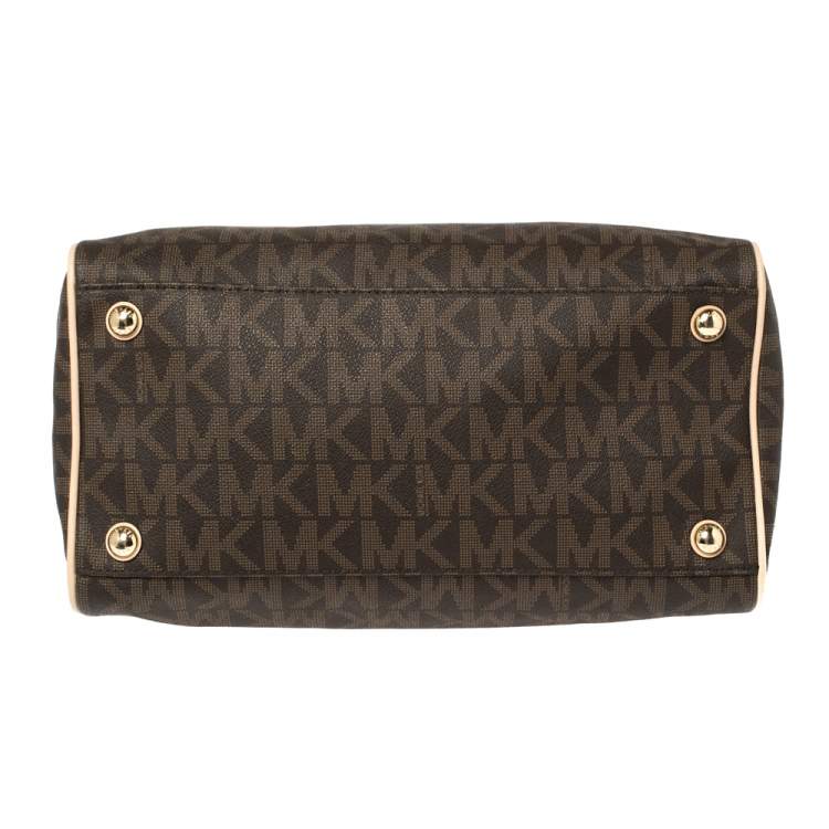 مملوكة مسبقًا MICHAEL Michael Kors Brown/Beige Signature Coated Canvas and Leather Grayson Boston Bag