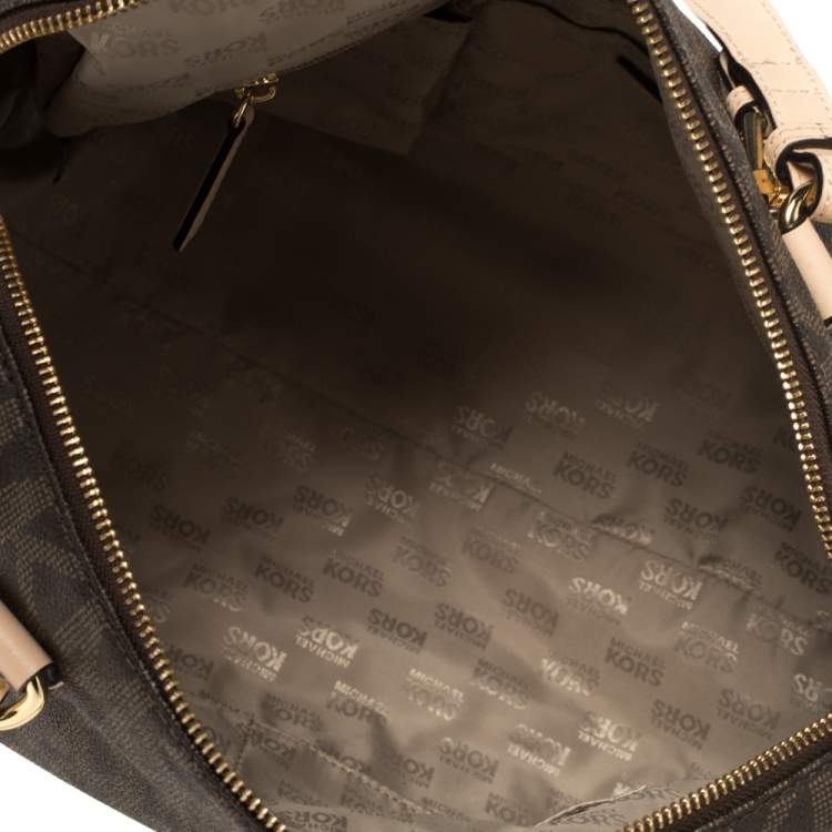مملوكة مسبقًا MICHAEL Michael Kors Brown/Beige Signature Coated Canvas and Leather Grayson Boston Bag
