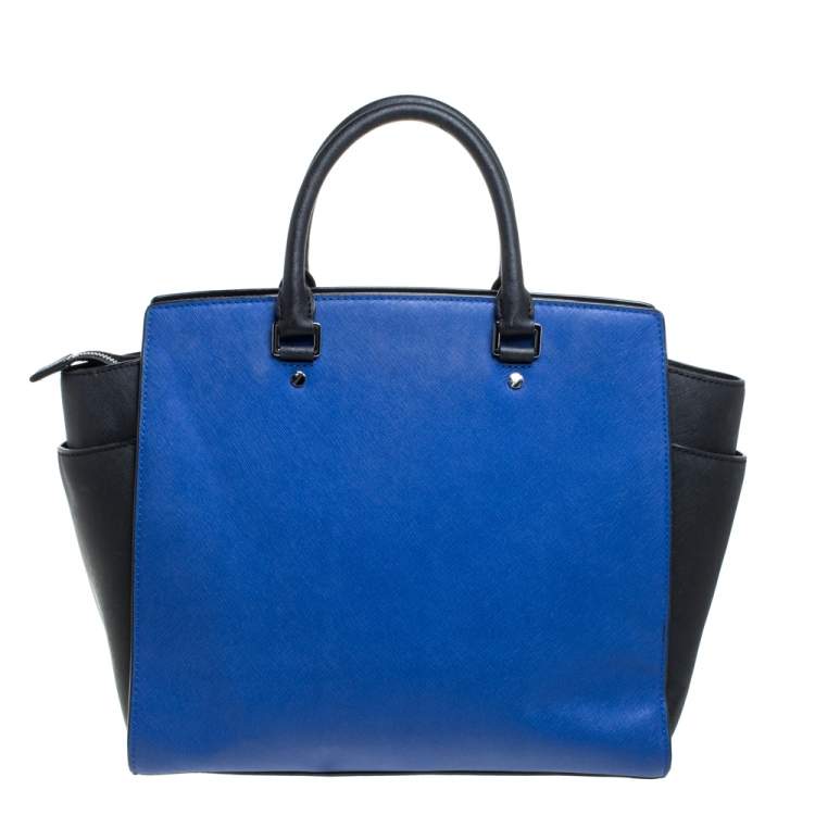 Pre Owned MICHAEL Michael Kors Black/ Blue Leather Large Selma Tote