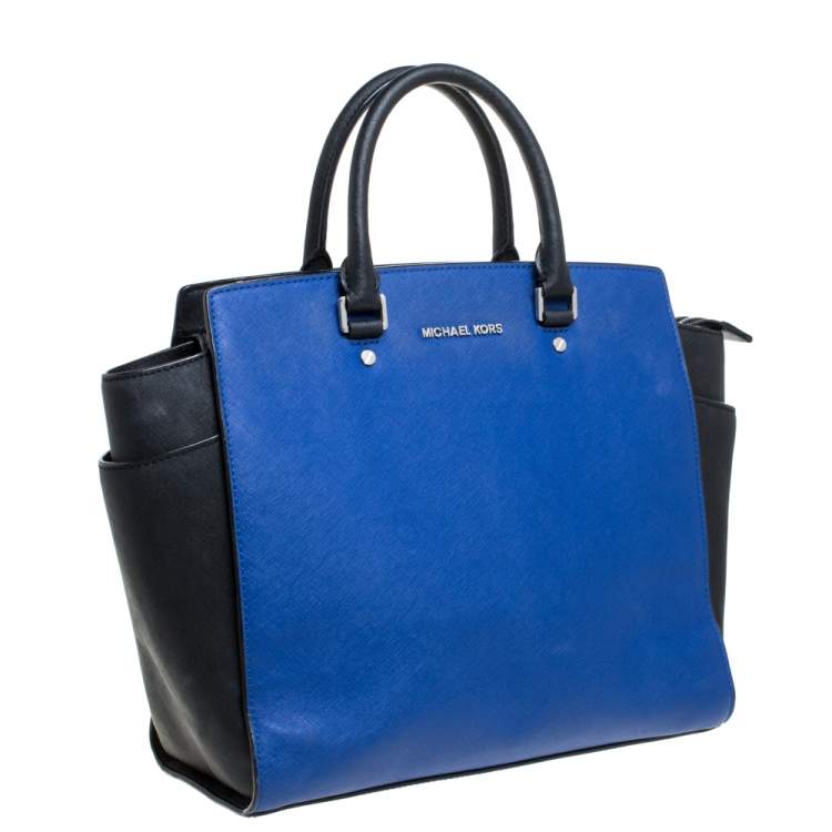 Pre Owned MICHAEL Michael Kors Black/ Blue Leather Large Selma Tote