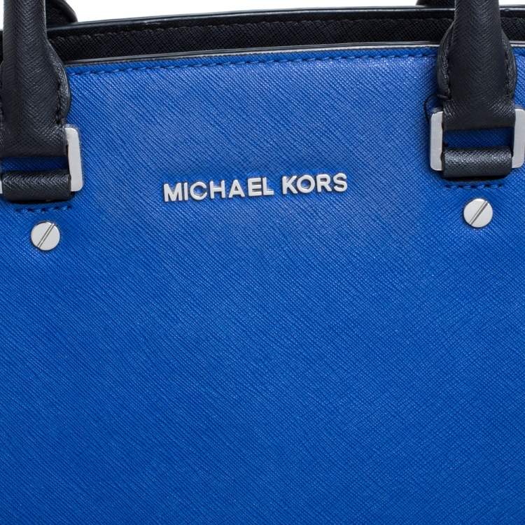 Pre Owned MICHAEL Michael Kors Black/ Blue Leather Large Selma Tote