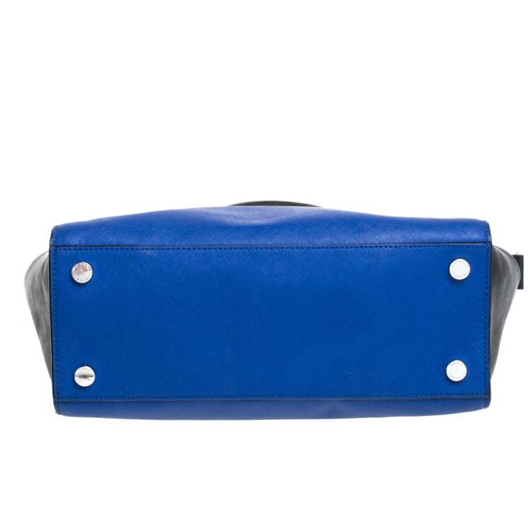 Pre Owned MICHAEL Michael Kors Black/ Blue Leather Large Selma Tote