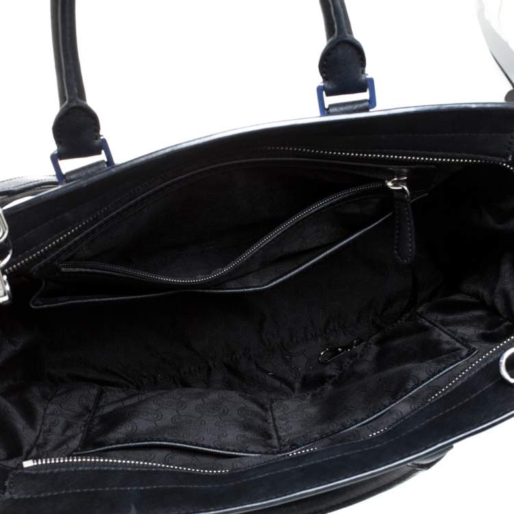 Pre Owned MICHAEL Michael Kors Black/ Blue Leather Large Selma Tote
