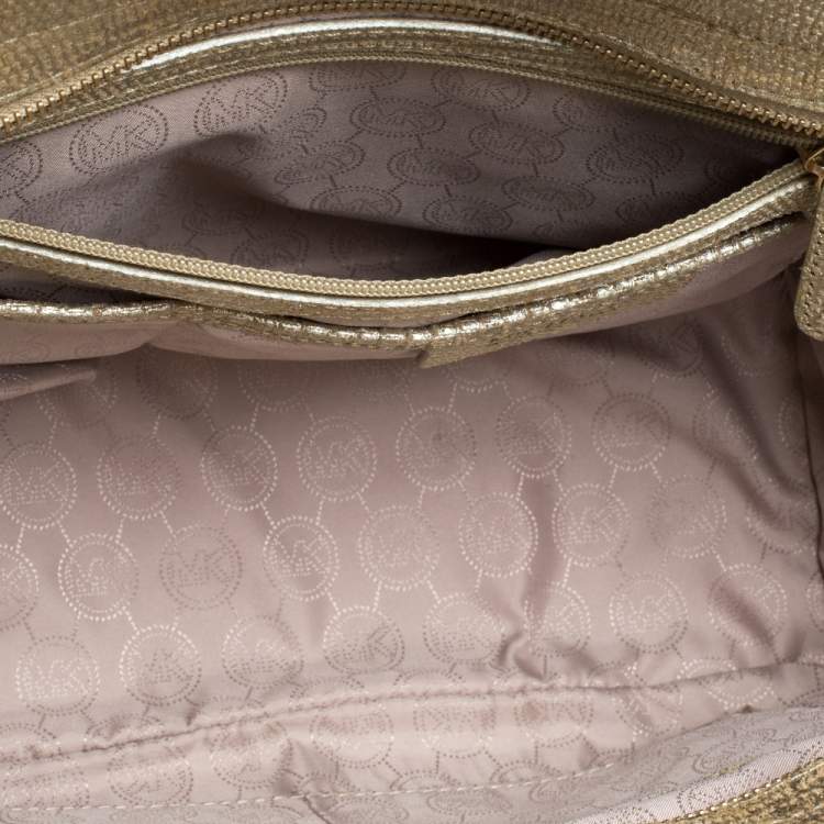 Pre Owned MICHAEL Michael Kors Metallic Gold Lizard Embossed Leather Medium Selma Tote