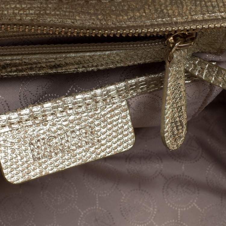 Pre Owned MICHAEL Michael Kors Metallic Gold Lizard Embossed Leather Medium Selma Tote