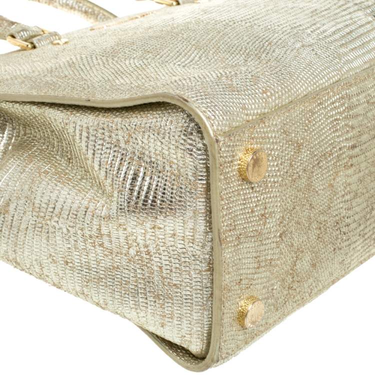 Pre Owned MICHAEL Michael Kors Metallic Gold Lizard Embossed Leather Medium Selma Tote