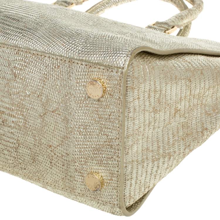 Pre Owned MICHAEL Michael Kors Metallic Gold Lizard Embossed Leather Medium Selma Tote