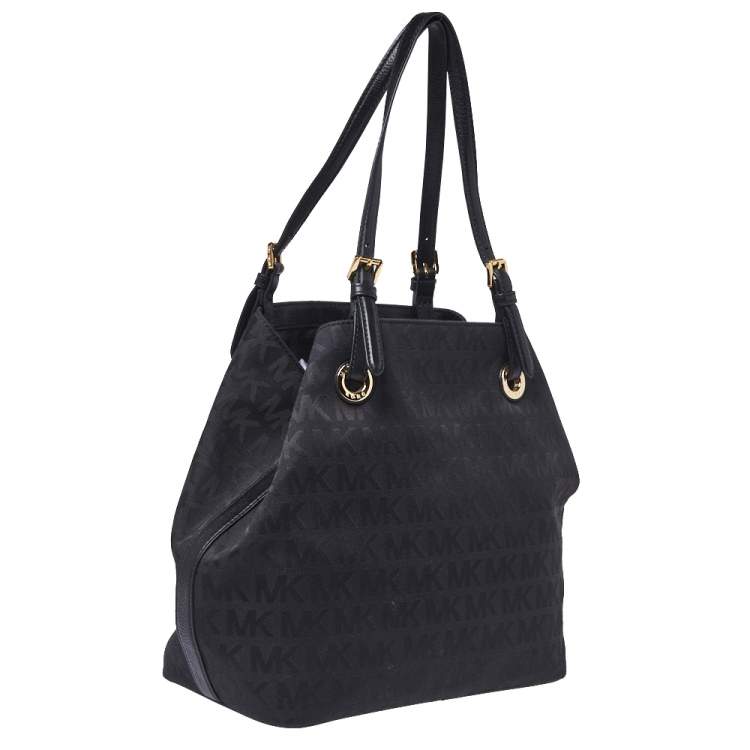 Pre Owned MICHAEL Micheal Kors Black Signature Canvas and Leather Jet Set Tote