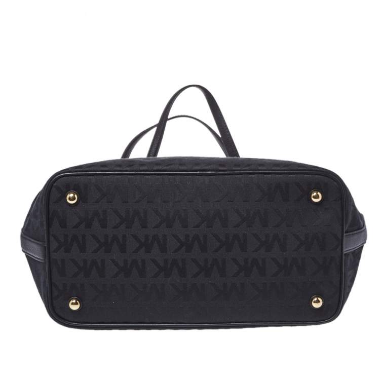Pre Owned MICHAEL Micheal Kors Black Signature Canvas and Leather Jet Set Tote