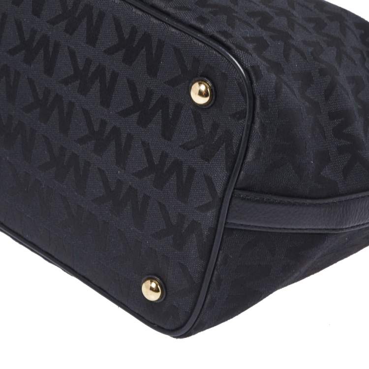 Pre Owned MICHAEL Micheal Kors Black Signature Canvas and Leather Jet Set Tote