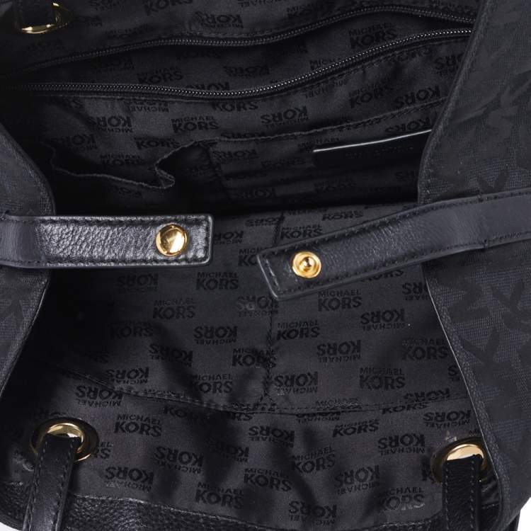 Pre Owned MICHAEL Micheal Kors Black Signature Canvas and Leather Jet Set Tote