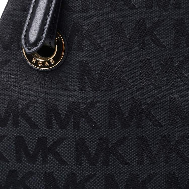 Pre Owned MICHAEL Micheal Kors Black Signature Canvas and Leather Jet Set Tote