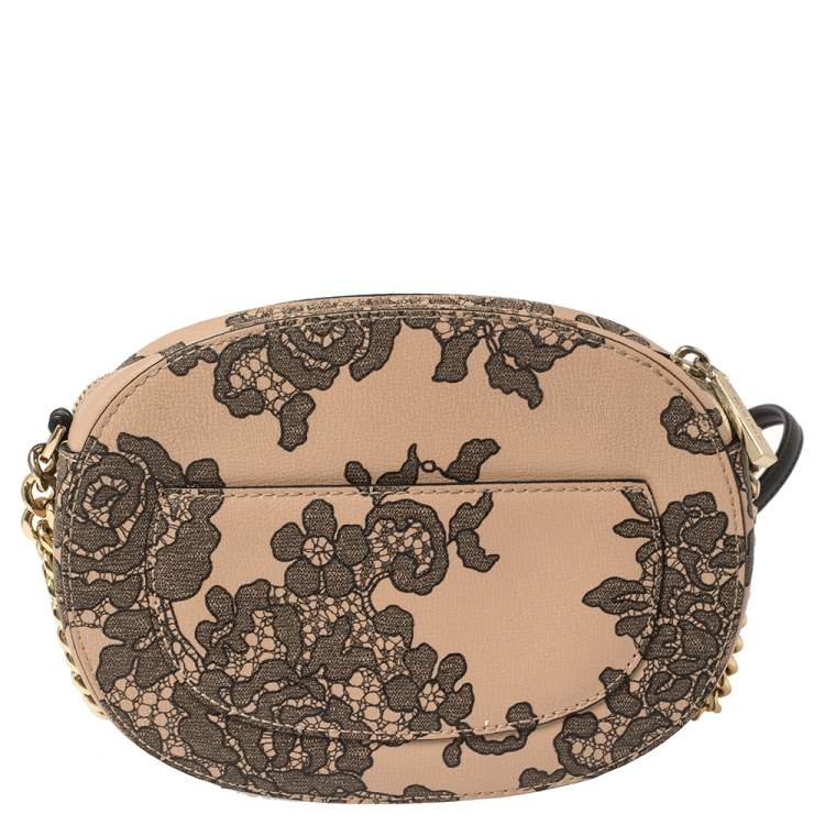 Pre Owned MICHAEL Michael Kors Peach/Black Printed Leather Crossbody Bag