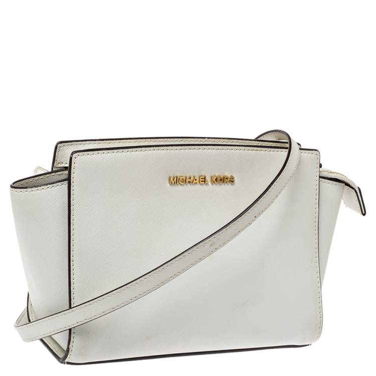 Pre Owned MICHAEL Micheal Kors White Leather Small Selma Crossbody Bag