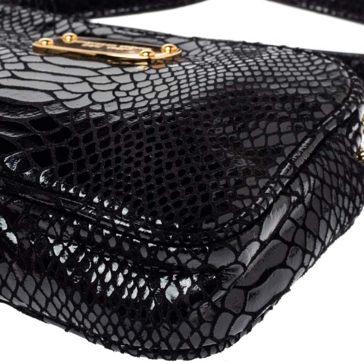 Pre Owned MICHAEL Michael Kors Black Snakeskin Effect Leather Crossbody Bag