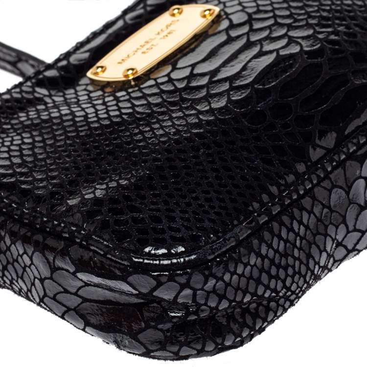 Pre Owned MICHAEL Michael Kors Black Snakeskin Effect Leather Crossbody Bag
