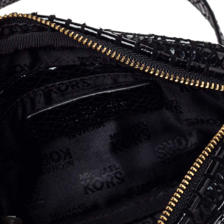 Pre Owned MICHAEL Michael Kors Black Snakeskin Effect Leather Crossbody Bag