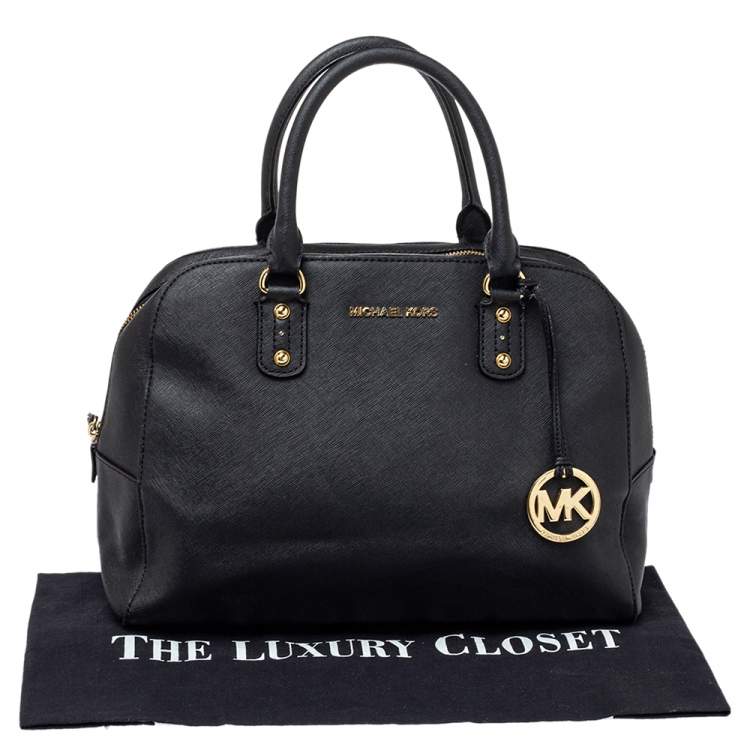 Pre Owned MICHAEL Michael Kors Black Leather Zip Satchel 