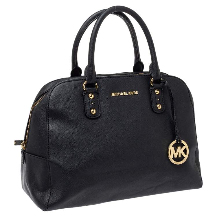 Pre Owned MICHAEL Michael Kors Black Leather Zip Satchel 