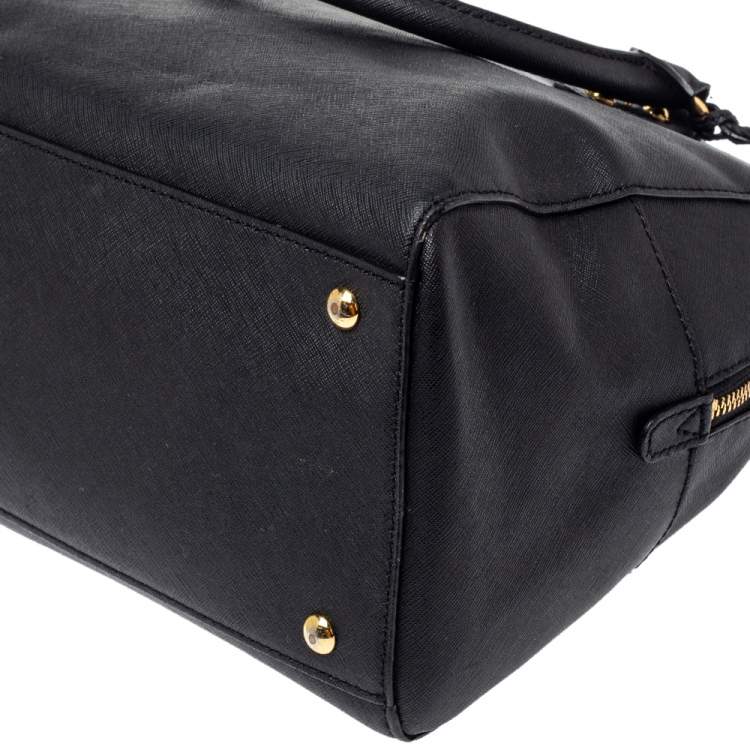 Pre Owned MICHAEL Michael Kors Black Leather Zip Satchel 