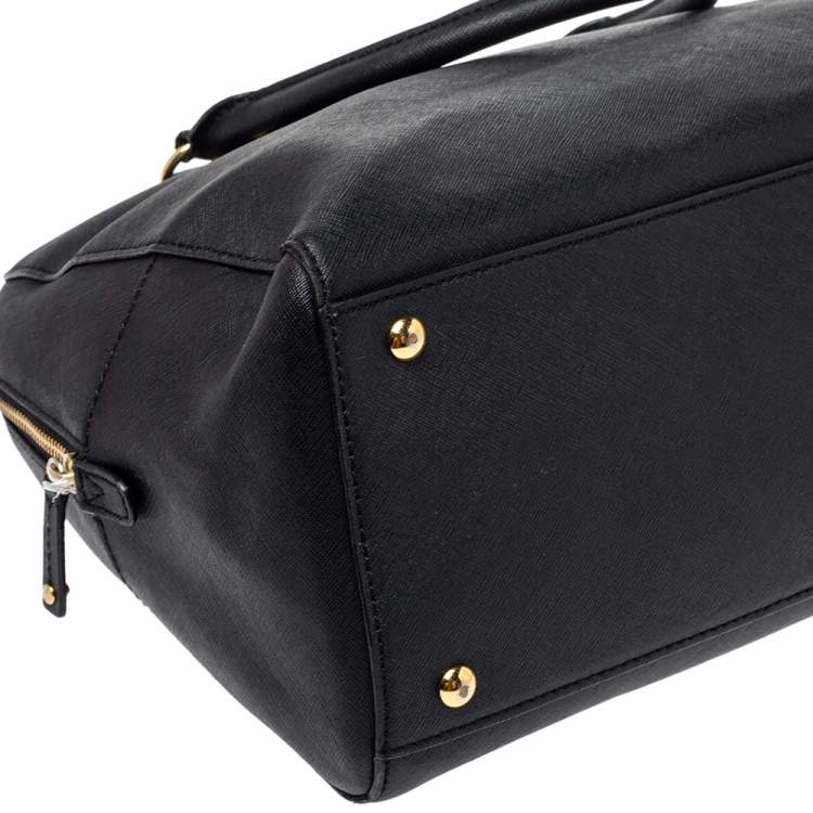 Pre Owned MICHAEL Michael Kors Black Leather Zip Satchel 