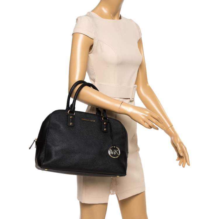 Pre Owned MICHAEL Michael Kors Black Leather Zip Satchel 