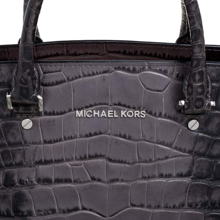 Pre Owned MICHAEL Michael Kors Grey/Black Croc Embossed Leather Large Selma Tote
