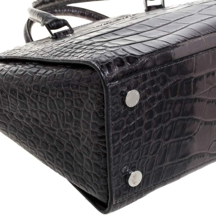 Pre Owned MICHAEL Michael Kors Grey/Black Croc Embossed Leather Large Selma Tote