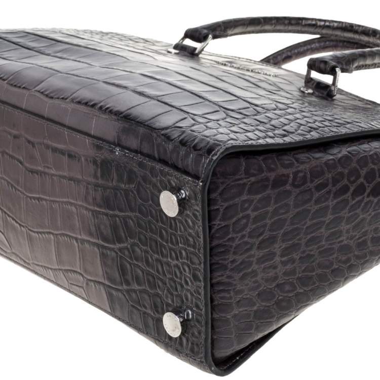 Pre Owned MICHAEL Michael Kors Grey/Black Croc Embossed Leather Large Selma Tote