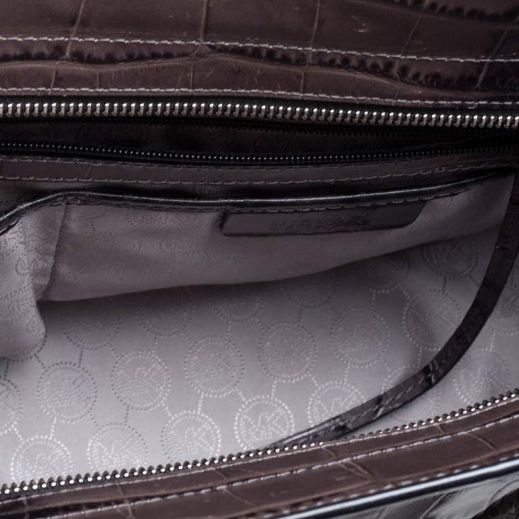 Pre Owned MICHAEL Michael Kors Grey/Black Croc Embossed Leather Large Selma Tote