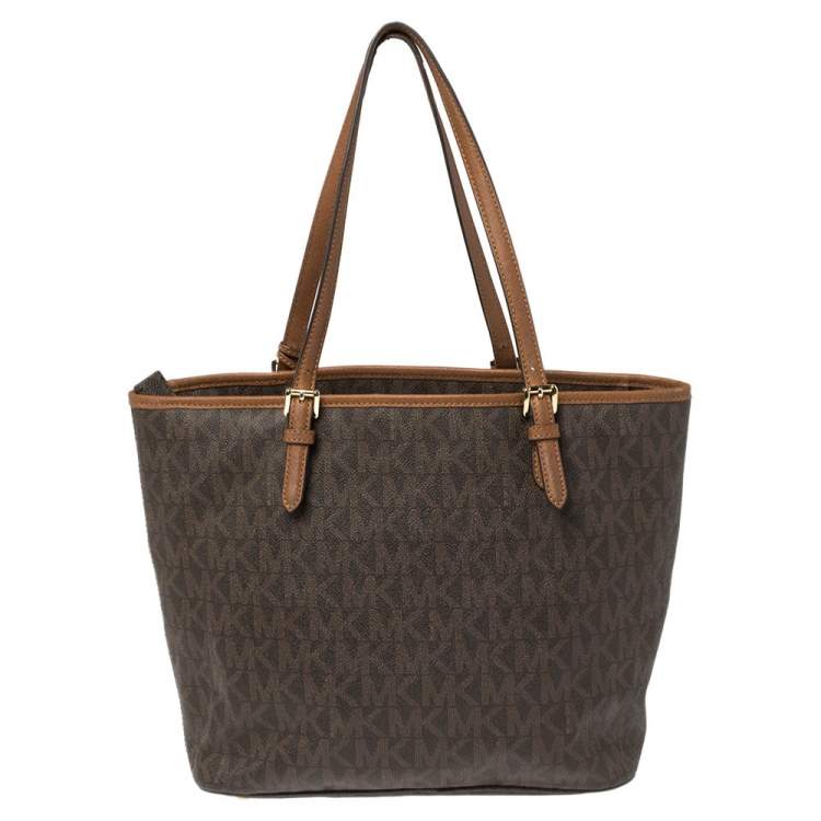 Pre Owned Michael Kors Dark Brown Signature Coated Canvas Ciara Tote