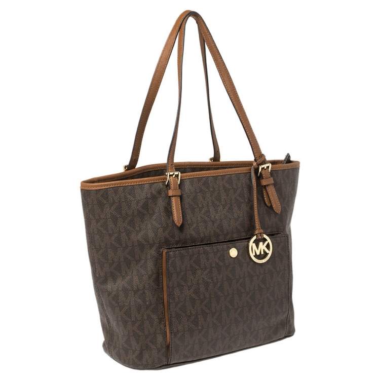 Pre Owned Michael Kors Dark Brown Signature Coated Canvas Ciara Tote