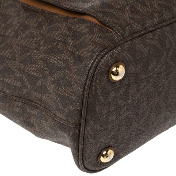 Pre Owned Michael Kors Dark Brown Signature Coated Canvas Ciara Tote