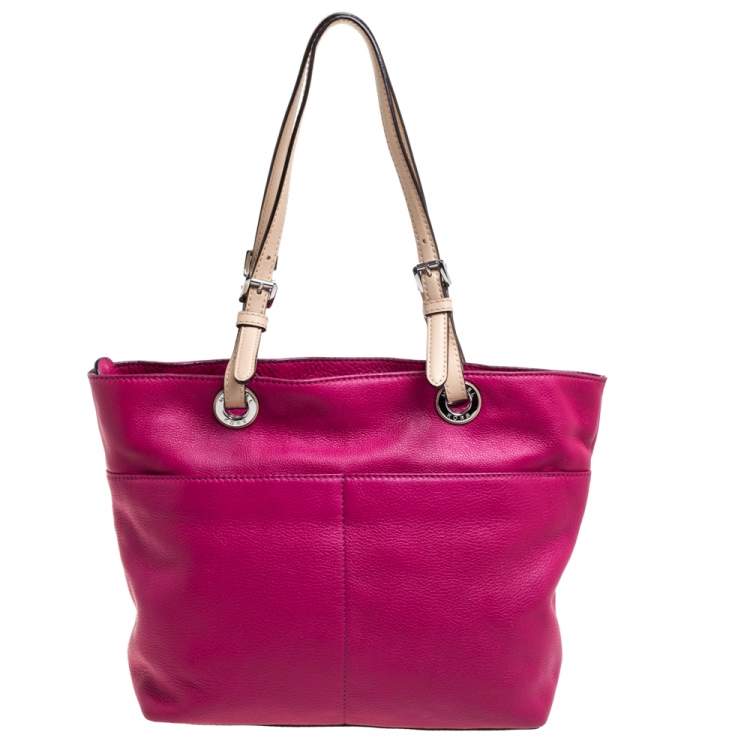 Pre Owned MICHAEL Michael Kors Magenta/Beige Grained Leather Bedford Tote 
