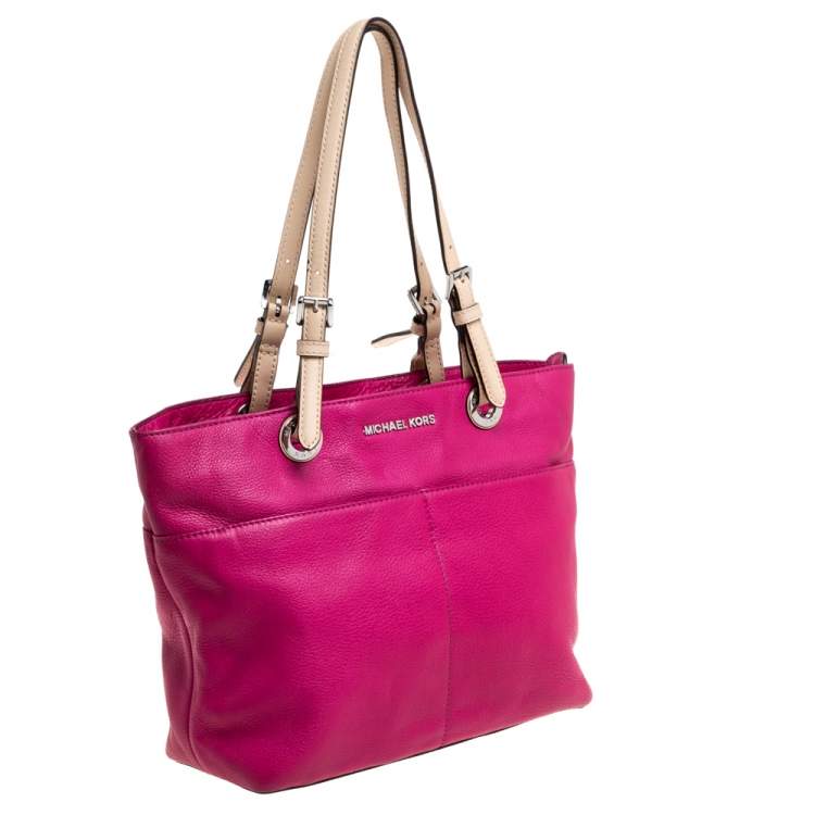 Pre Owned MICHAEL Michael Kors Magenta/Beige Grained Leather Bedford Tote 