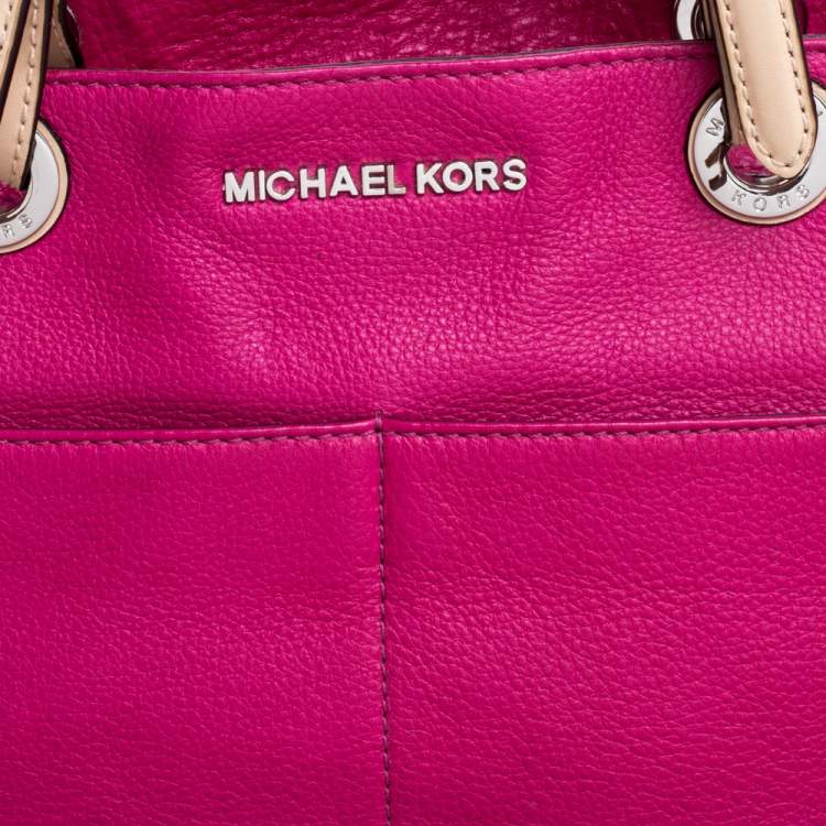 Pre Owned MICHAEL Michael Kors Magenta/Beige Grained Leather Bedford Tote 