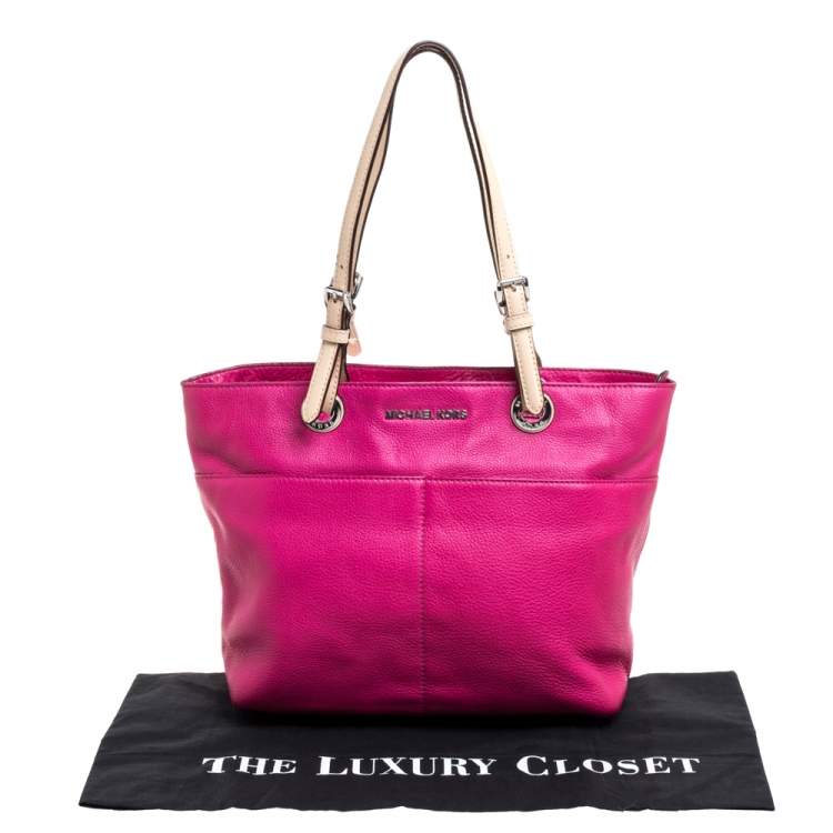 Pre Owned MICHAEL Michael Kors Magenta/Beige Grained Leather Bedford Tote 
